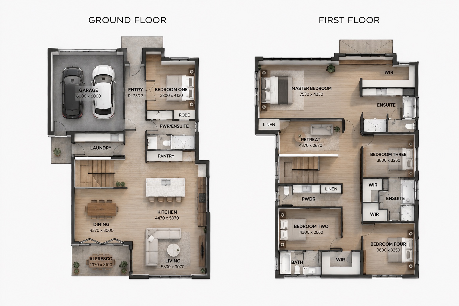 Architectural floor plans — ground and first floor